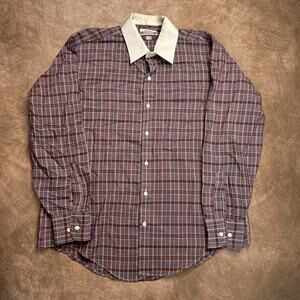 Arrow Concepts Vintage 80s Plaid Button Up Shirt Maroon White Men's 16 Western